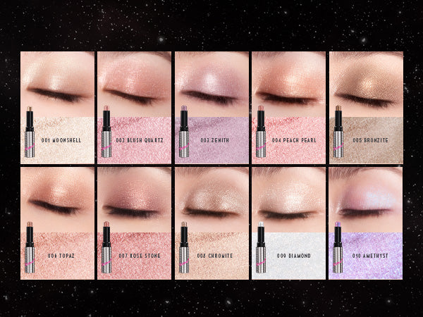 Time Phoria Illumina Jelly Eyeshadow Stick Collage of close-up shots of eyes with different makeup products applied.