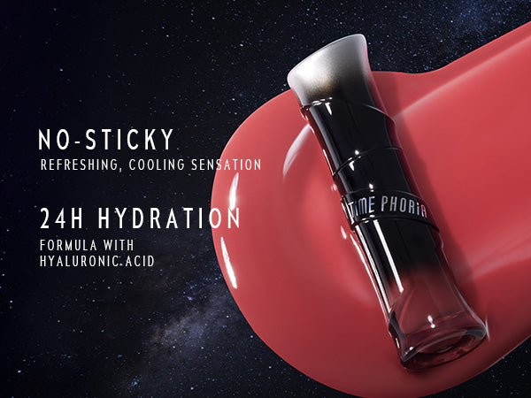 Timephoria 3D Lip Gloss with text highlighting features 'NO-STICKY 24H HYDRATION'