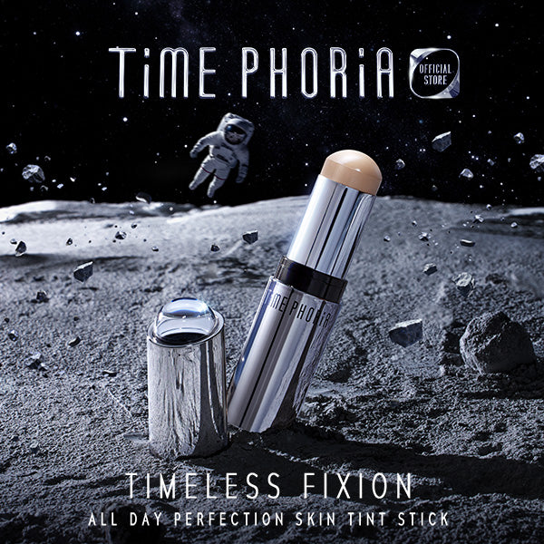 Time Phoria skin tint stick on the moon with an astronaut in the background